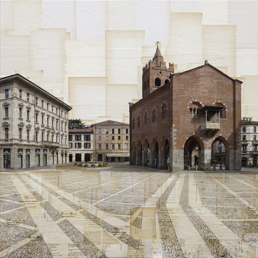 © Nicolò Quirico - “Le radici dell’orizzonte” - Stampa fotografica su collage di pagine di libri, 100x100 cm, 2024